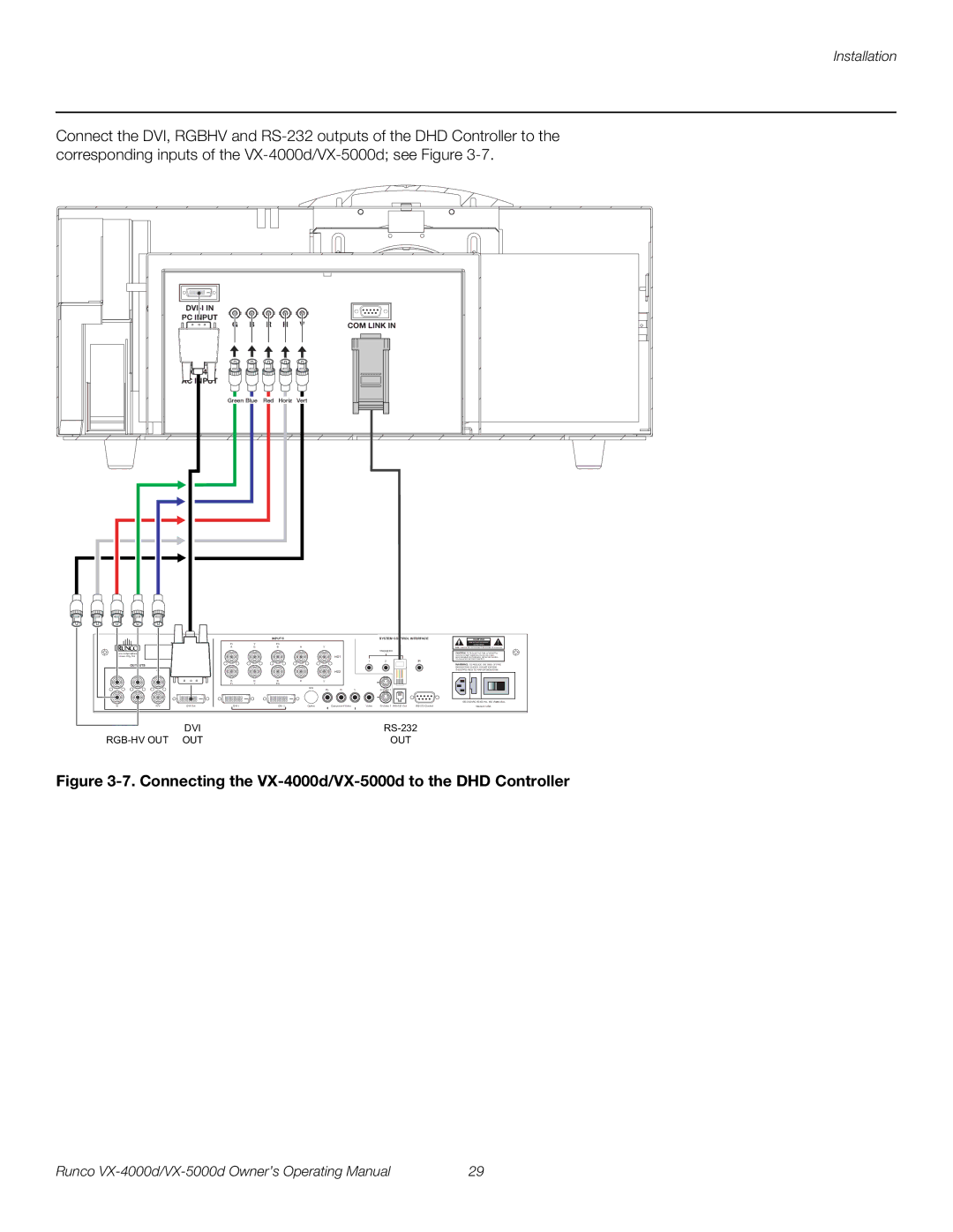 Runco manual Connecting the VX-4000d/VX-5000d to the DHD Controller 