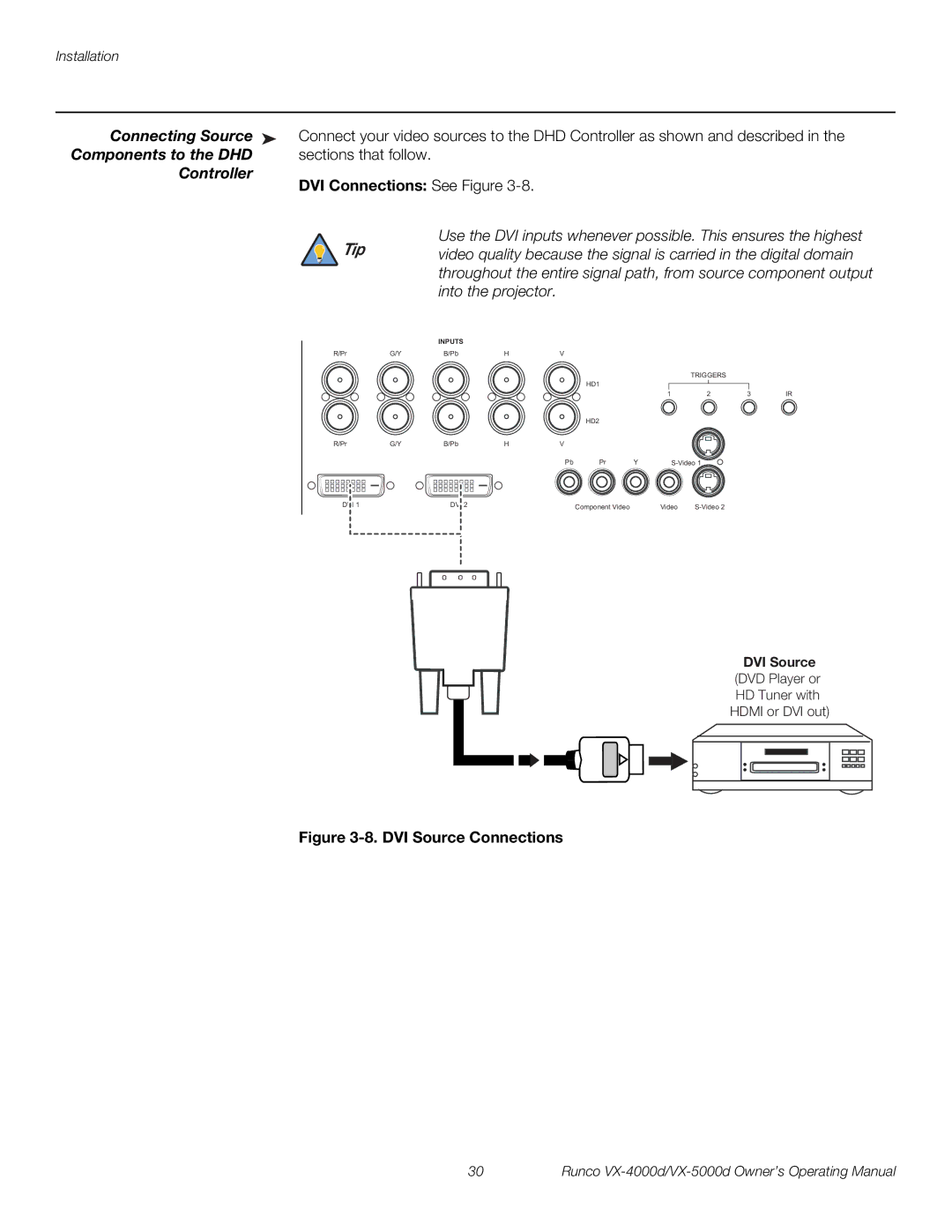 Runco VX-4000d, VX-5000d manual Connecting Source 