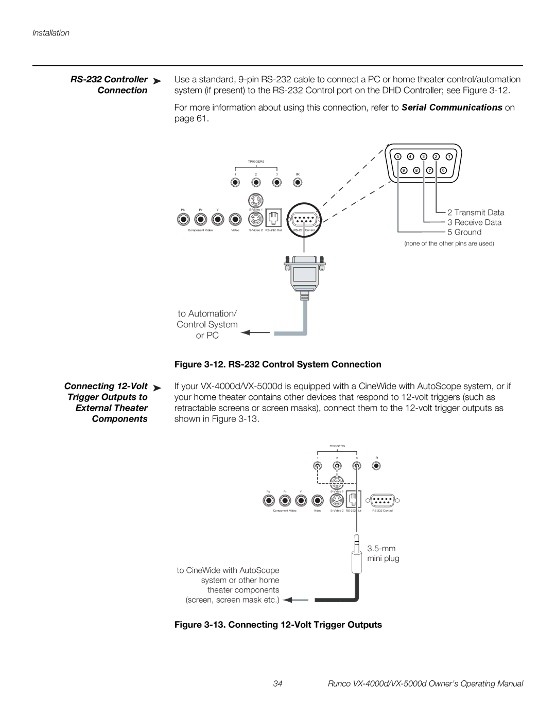 Runco VX-4000d, VX-5000d manual RS-232 Controller, Connection 