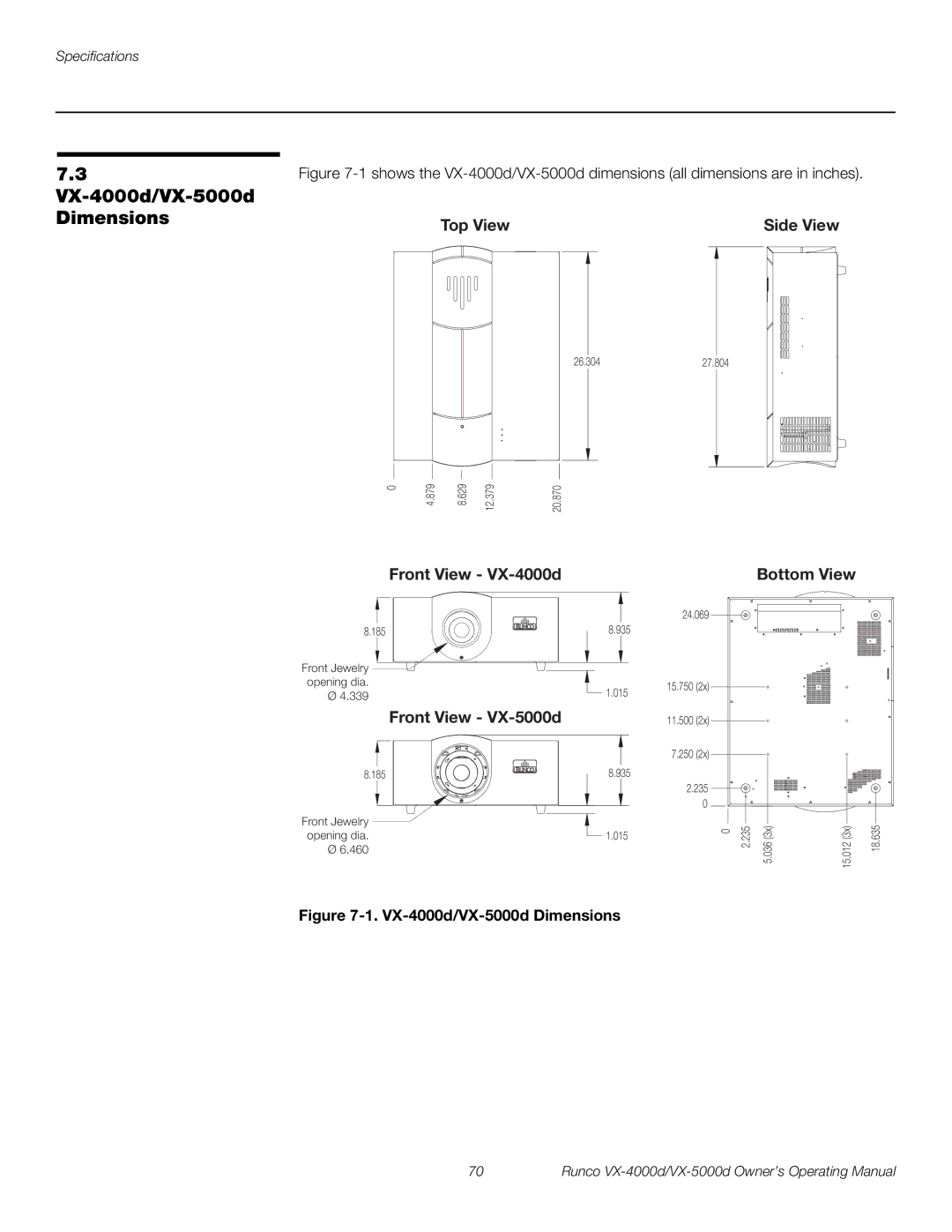 Runco manual VX-4000d/VX-5000d Dimensions 