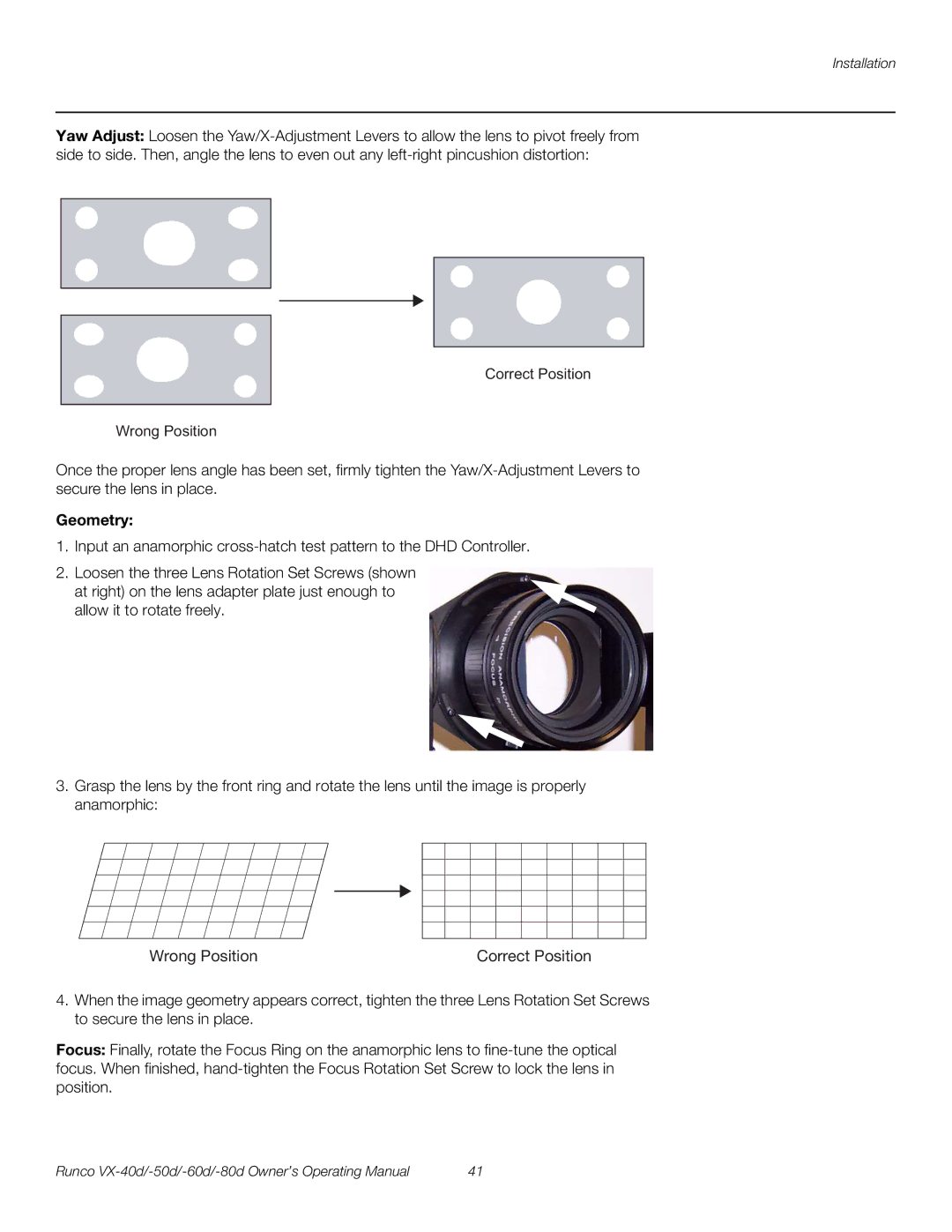 Runco VX-50d, VX-40d, VX-80d, VX-60d manual Wrong Position Correct Position, Geometry 