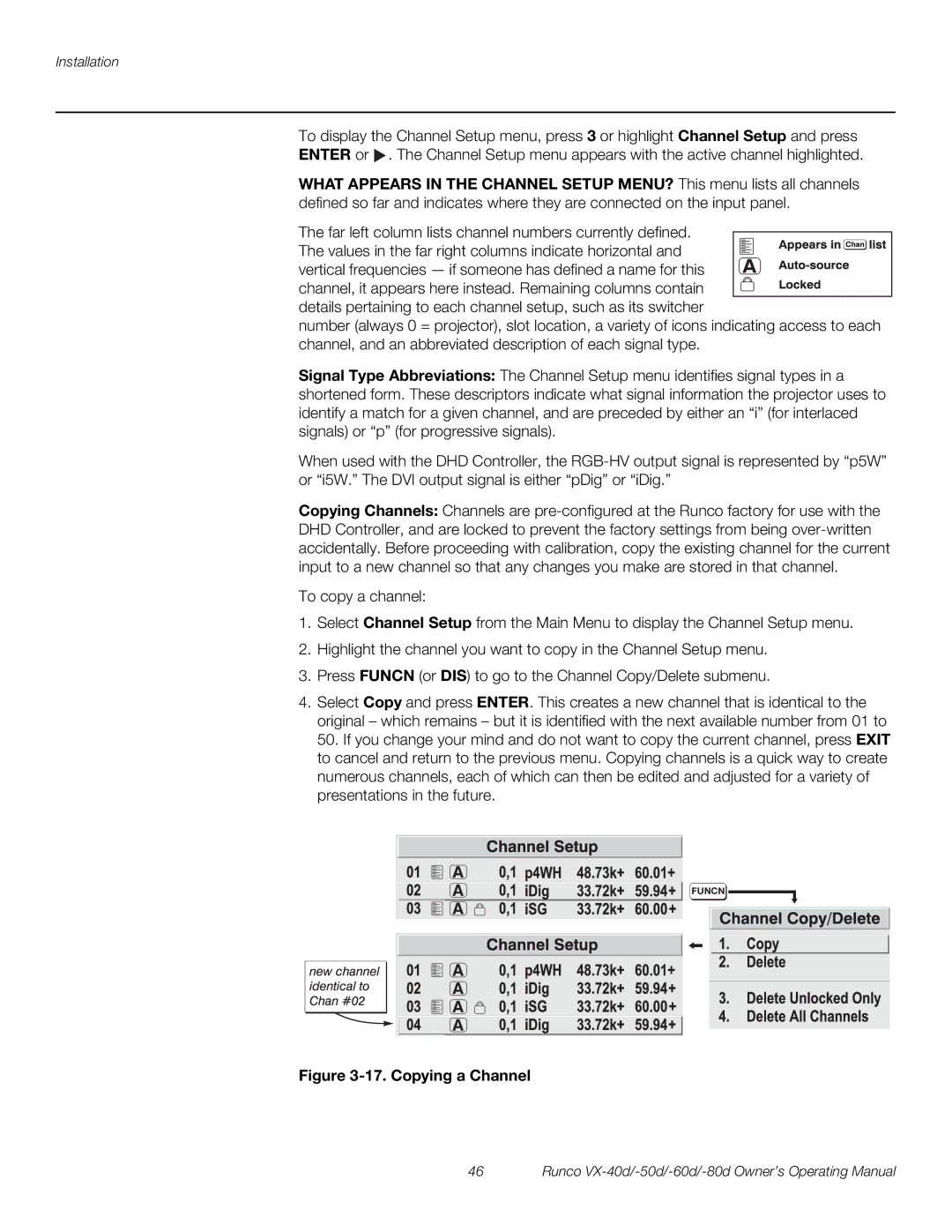 Runco VX-80d, VX-40d, VX-50d, VX-60d manual Copying a Channel 