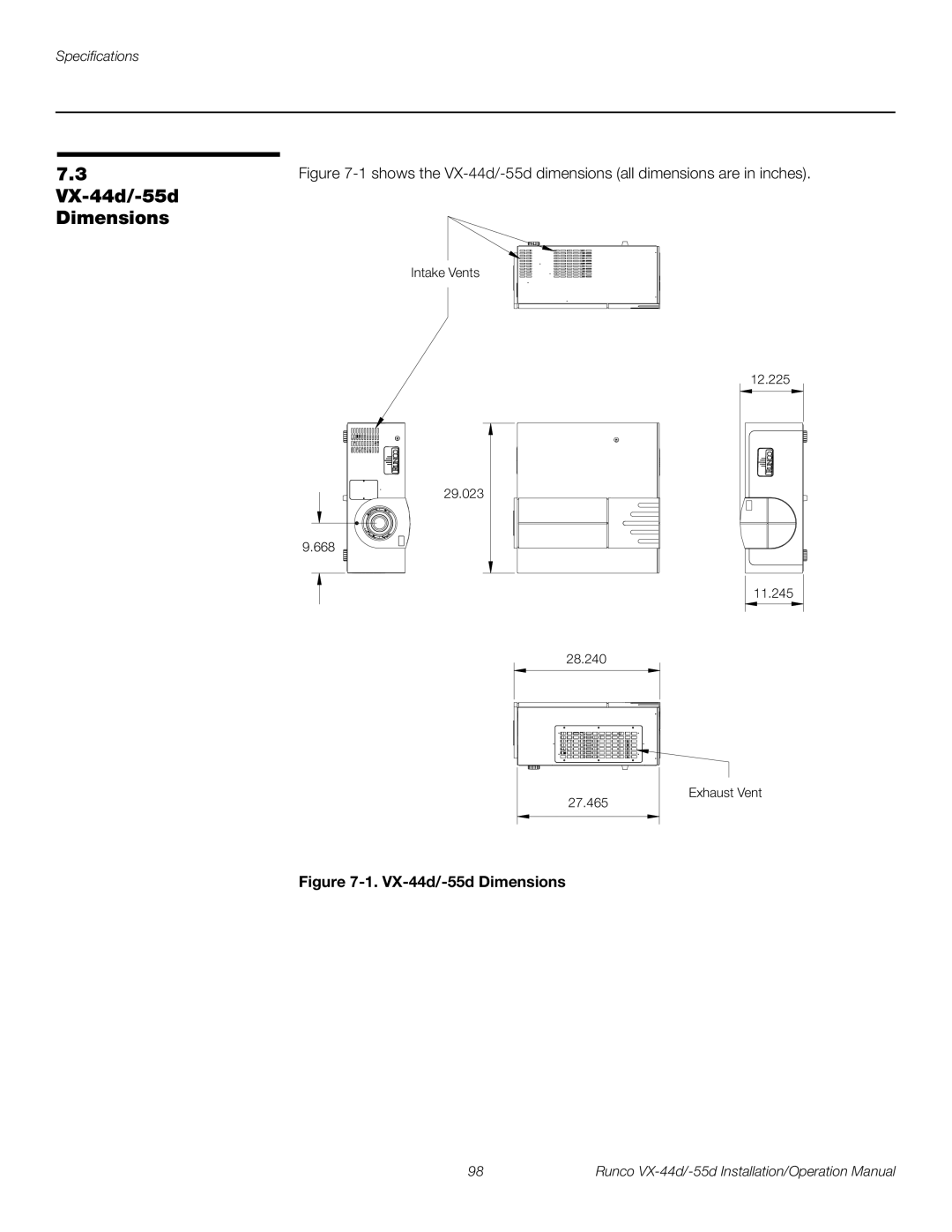 Runco VX-44D, VX-55D operation manual VX-44d/-55d Dimensions 