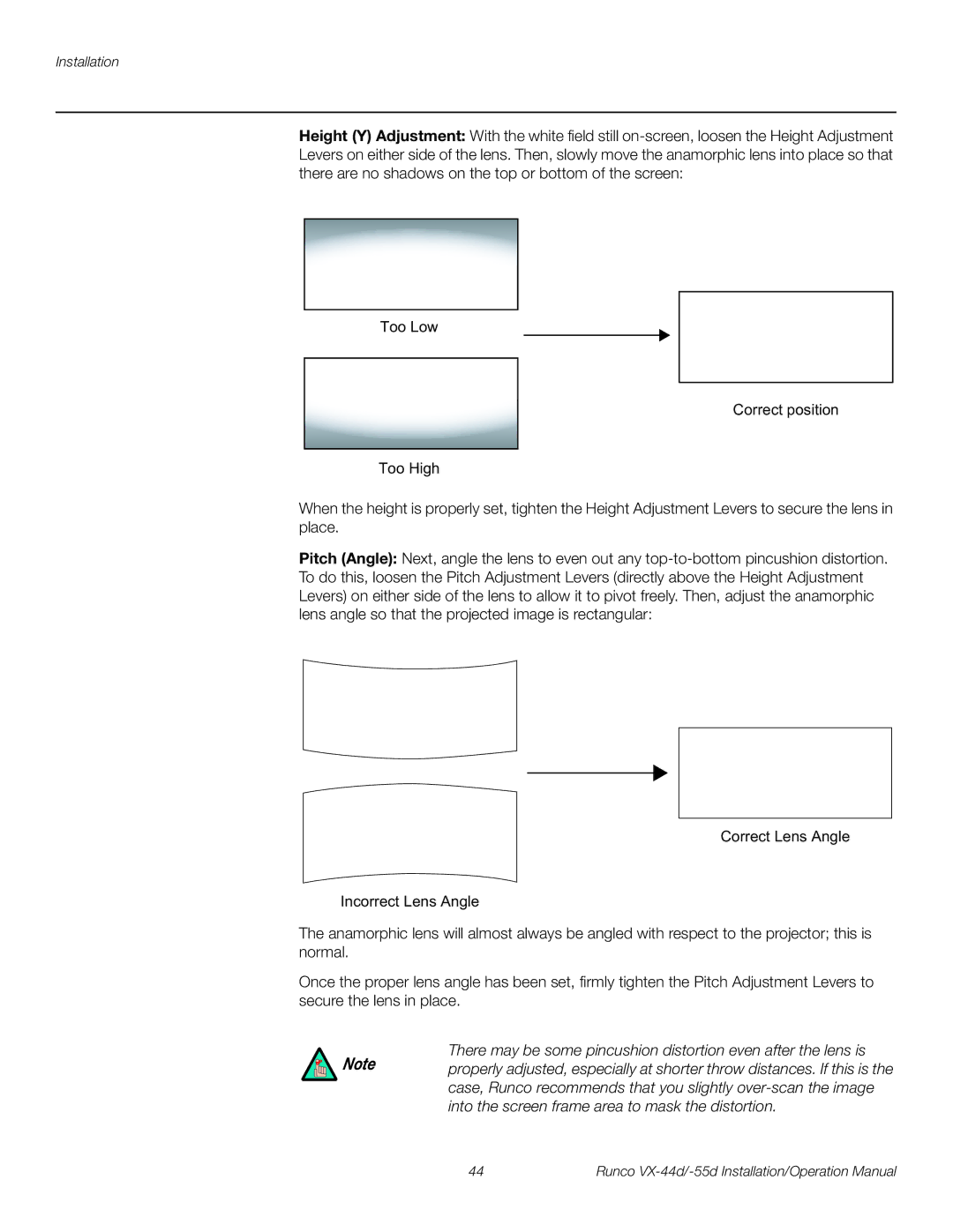 Runco VX-44D, VX-55D operation manual Installation 