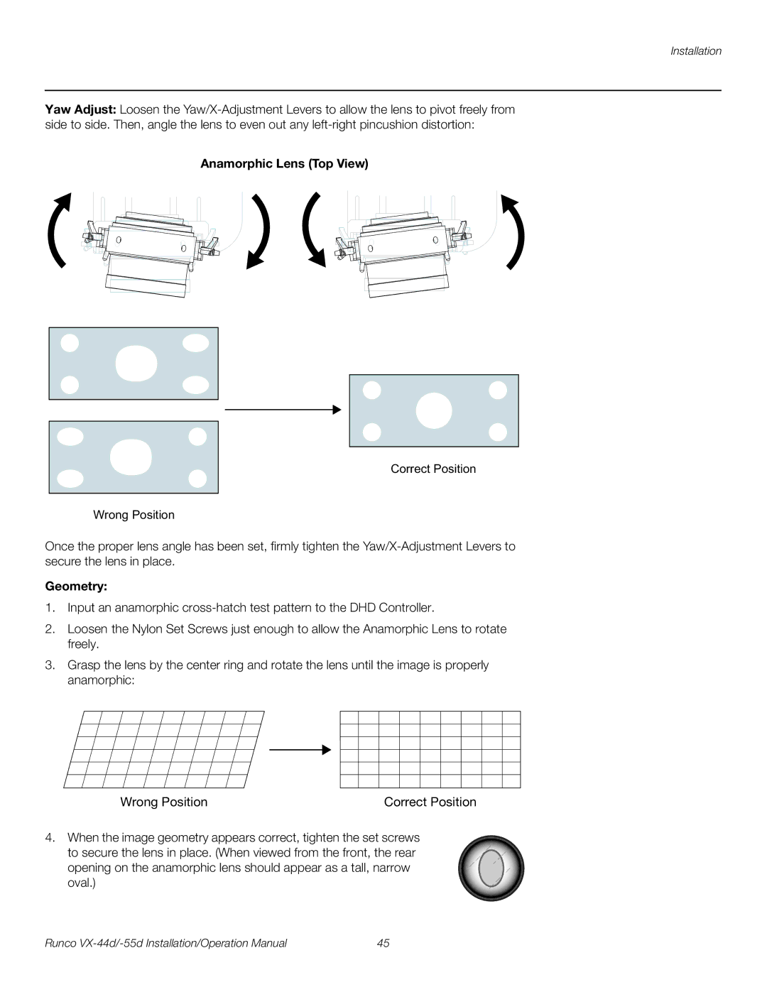 Runco VX-55D, VX-44D operation manual Anamorphic Lens Top View, Geometry 