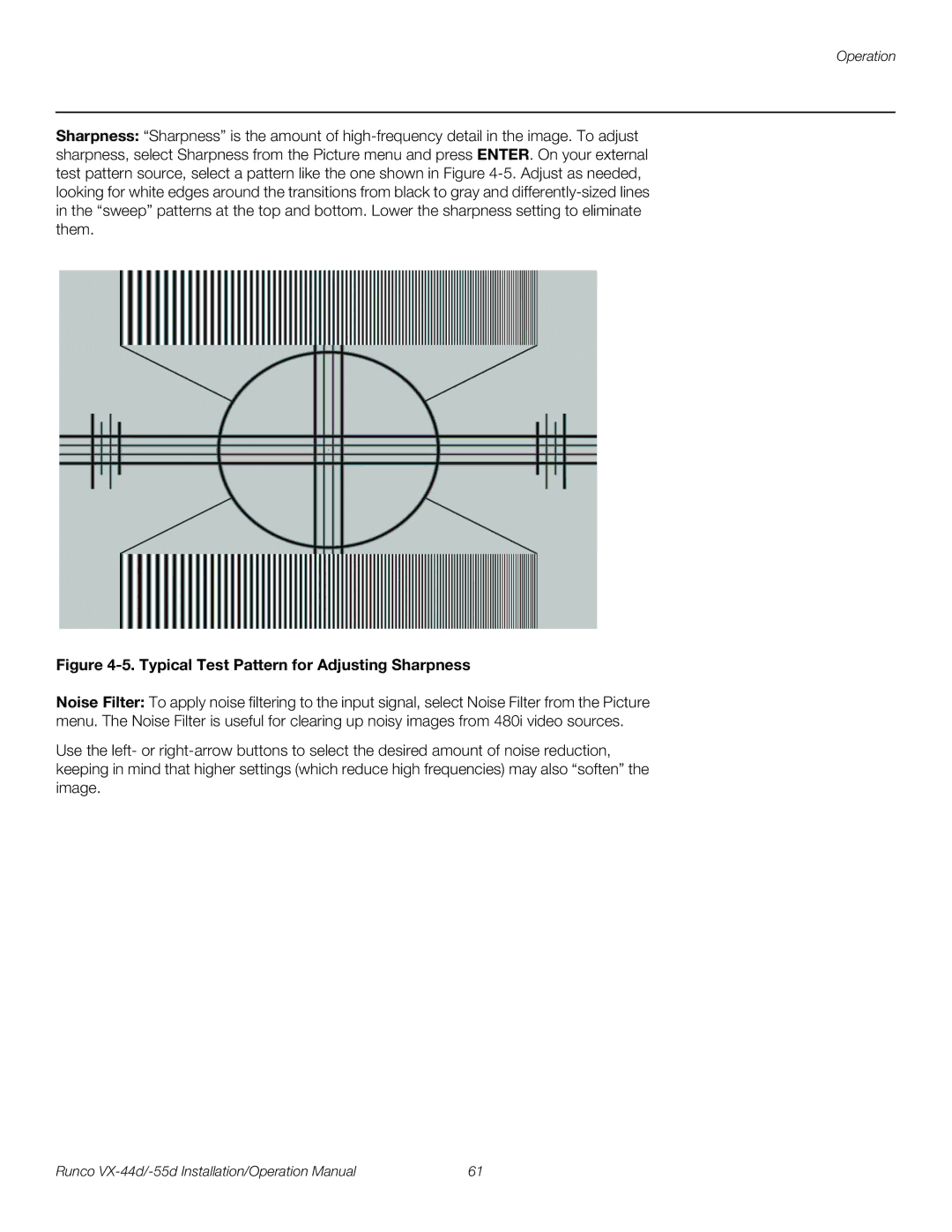 Runco VX-55D, VX-44D operation manual Typical Test Pattern for Adjusting Sharpness 