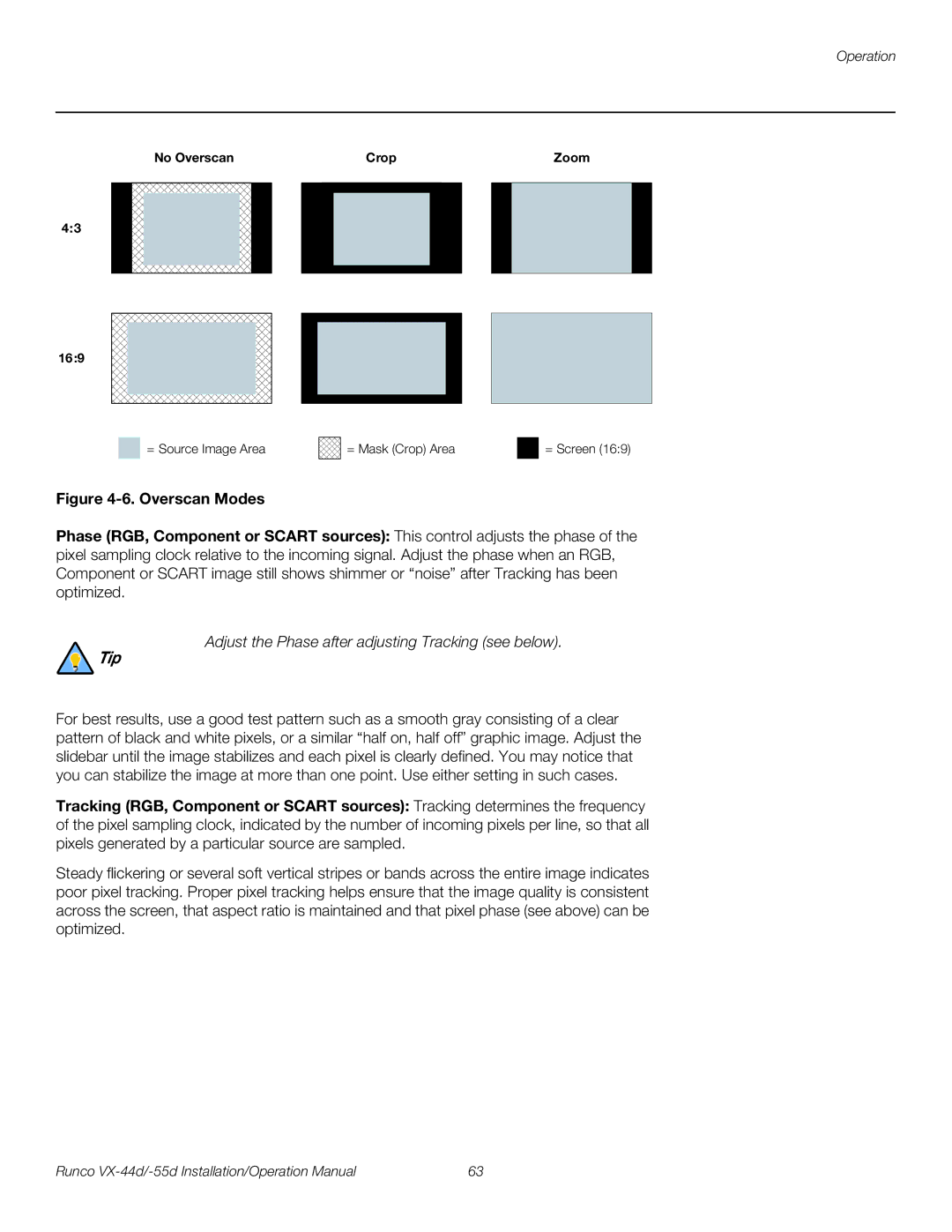 Runco VX-55D, VX-44D operation manual Adjust the Phase after adjusting Tracking see below 