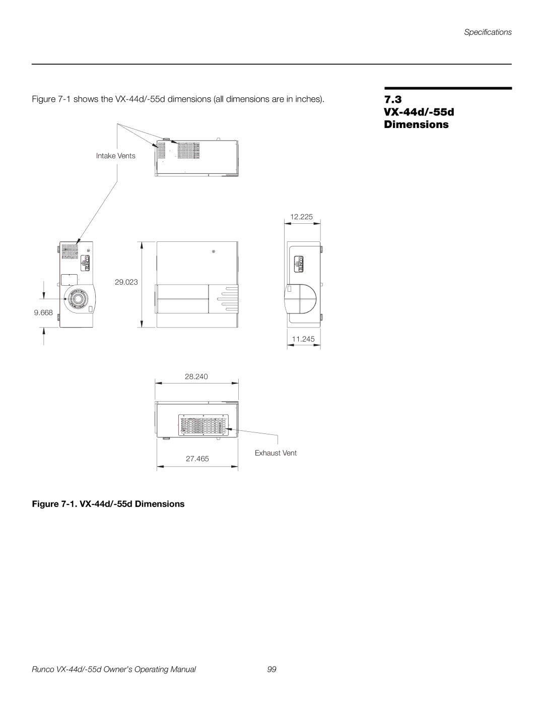 Runco VX-55D, VX-44D manual VX-44d/-55d Dimensions 