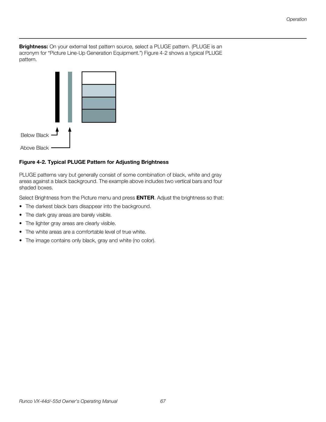 Runco VX-55D, VX-44D manual Typical Pluge Pattern for Adjusting Brightness 