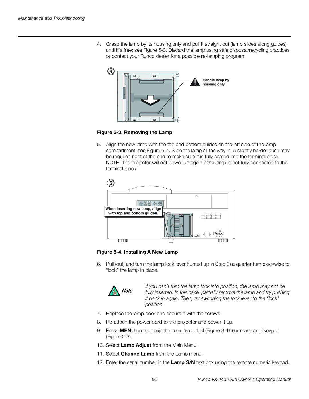 Runco VX-44D, VX-55D manual Removing the Lamp 