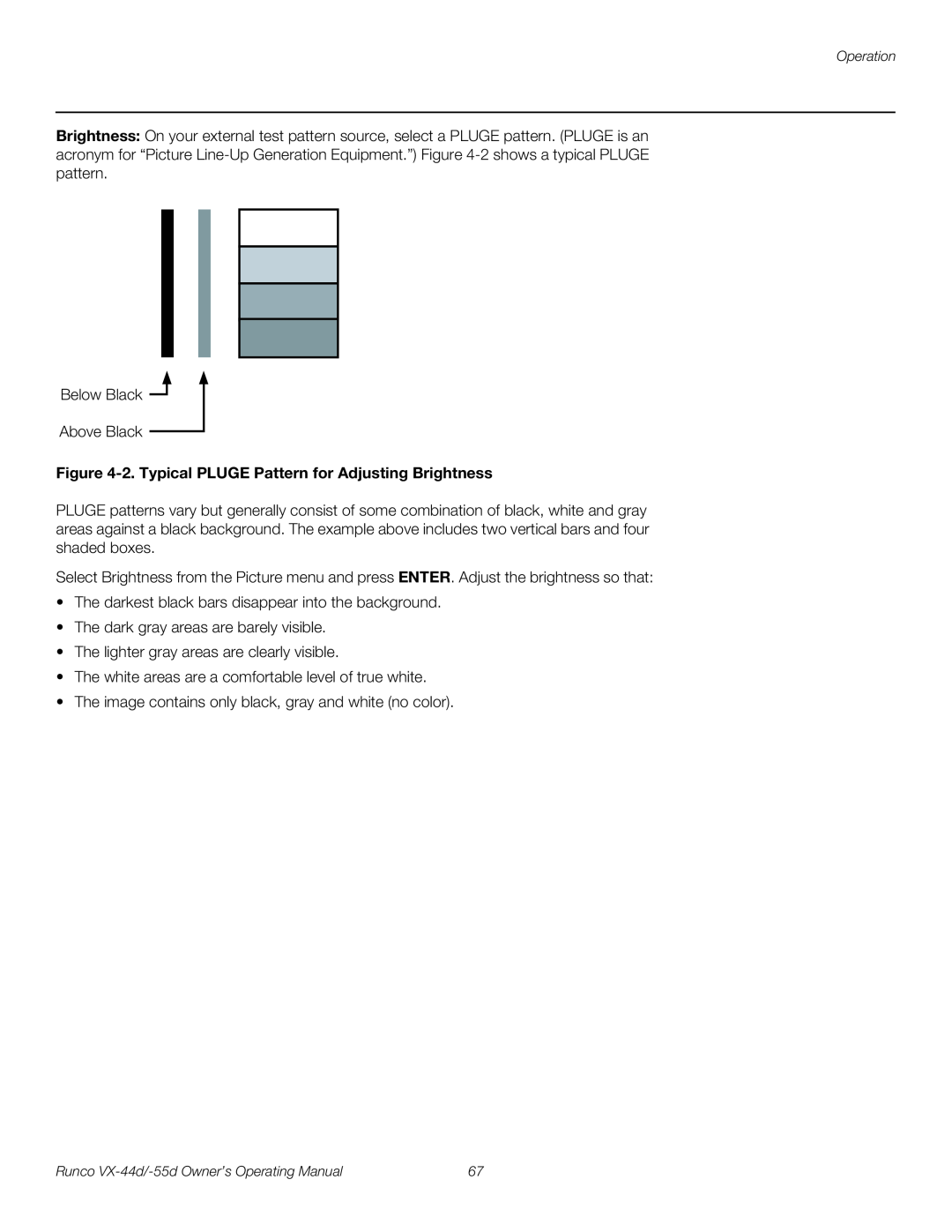 Runco VX-55D, VX-44D manual 2. Typical PLUGE Pattern for Adjusting Brightness 