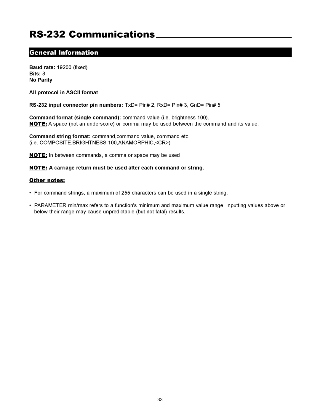 Runco VX-5000ci manual RS-232 Communications, General Information 