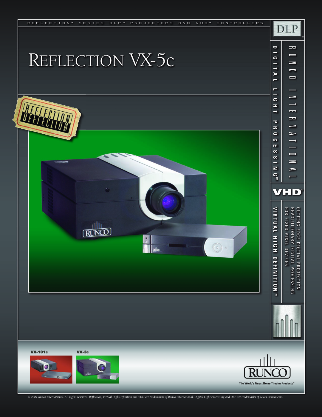 Runco VX-5C manual REFLECTION VX-5c, Vh D, Rev O Lutio Nary Dig Ital Pr O Ce Ss In F O R Fixed Pixel Device S 