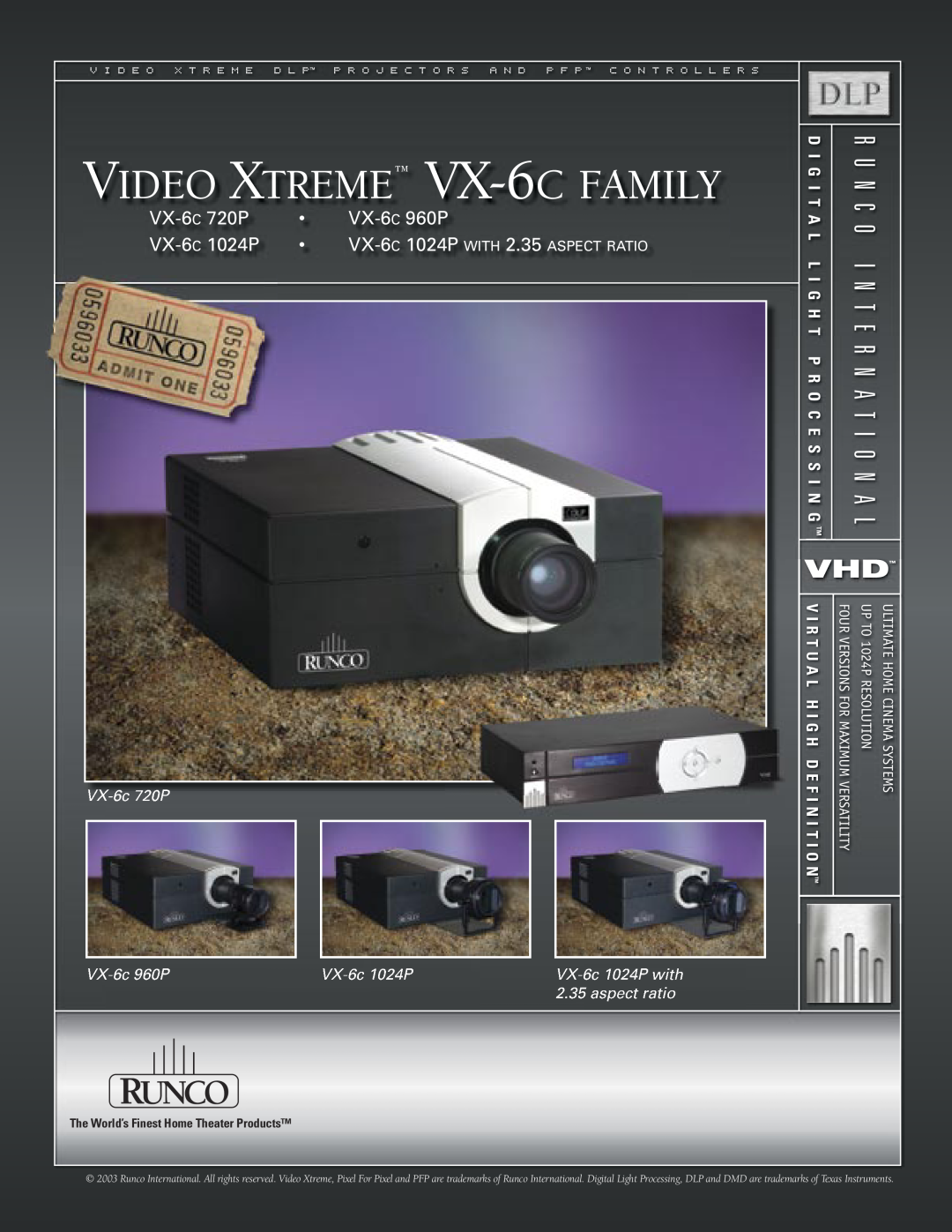 Runco VX-6c 1024P manual VIDEO XTREME VX-6C FAMILY, VX-6C 720P VX-6C 960P, VX-6C 1024P VX-6C 1024P WITH 2.35 ASPECT RATIO 