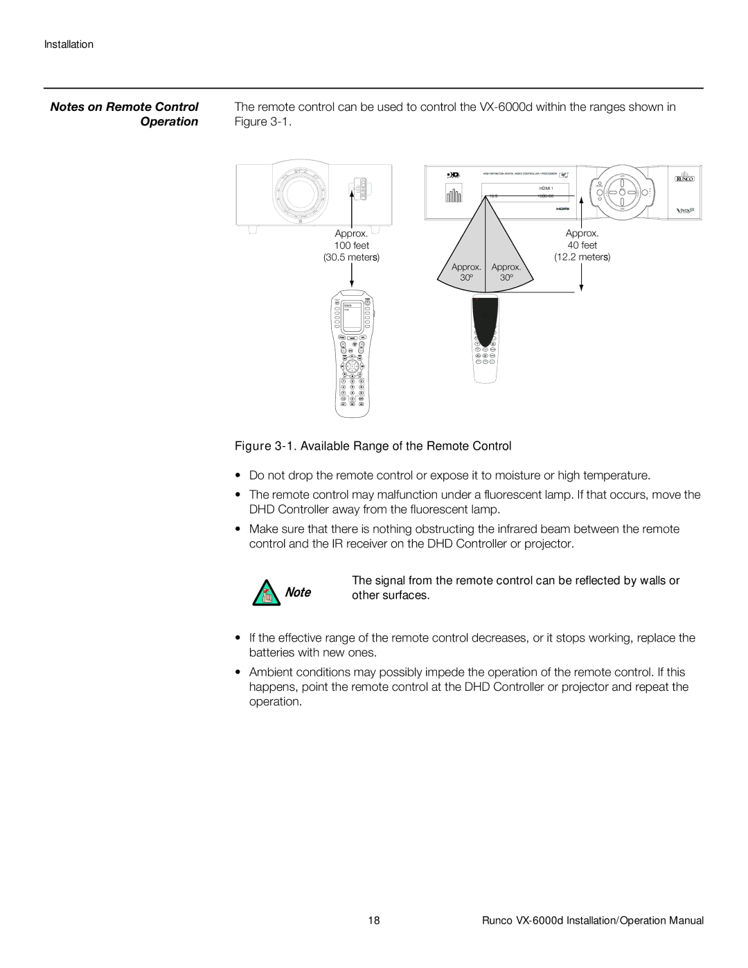 Runco VX-6000D operation manual Operation, Other surfaces 