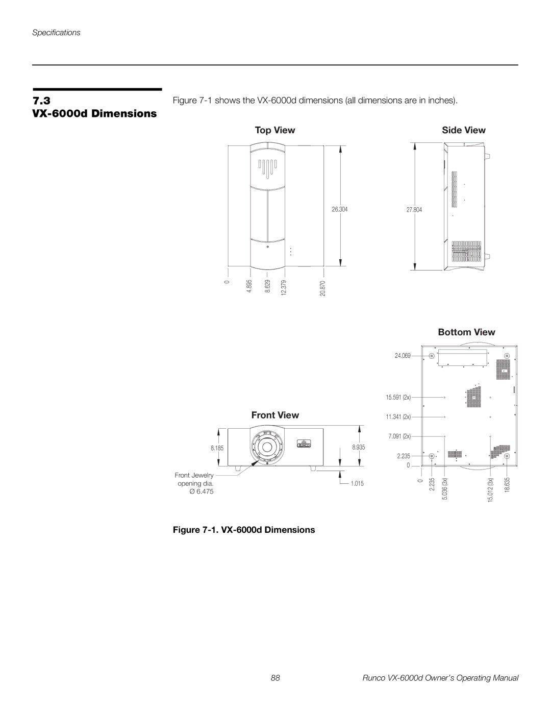 Runco VX-6000D manual VX-6000d Dimensions 