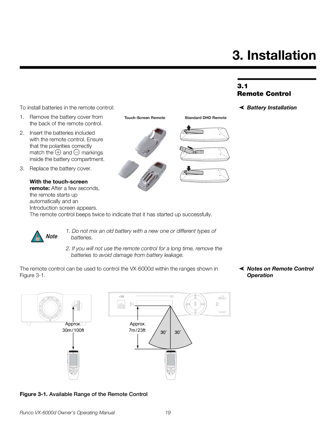 Runco VX-6000D manual Installation, Operation 