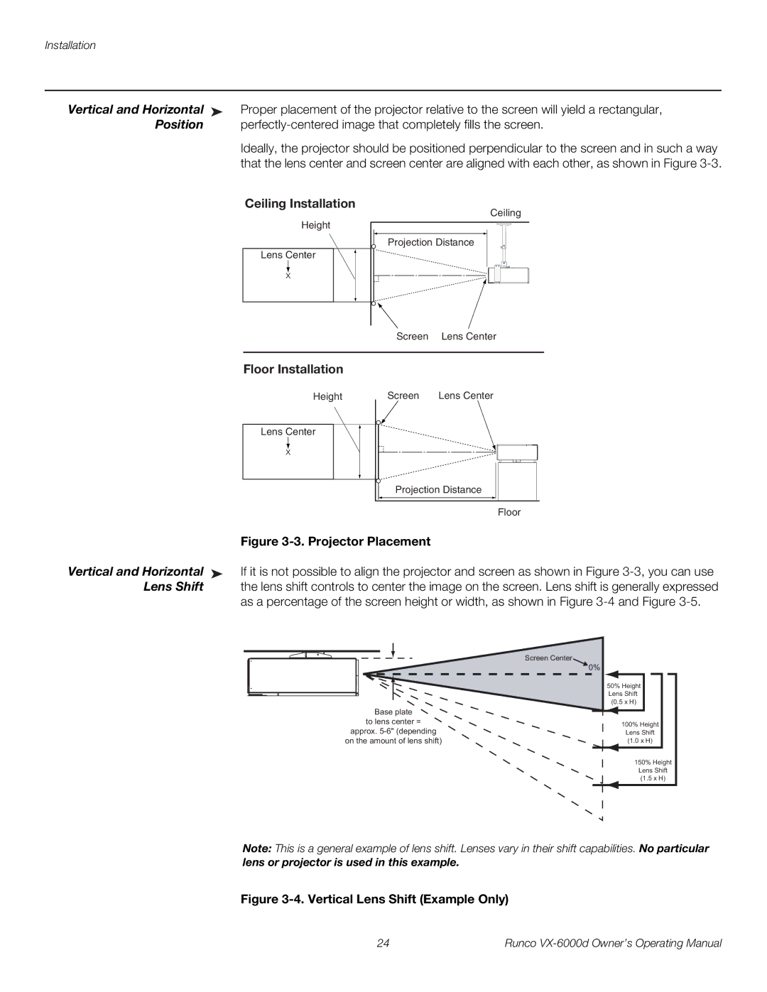 Runco VX-6000D manual Vertical and Horizontal, Position 