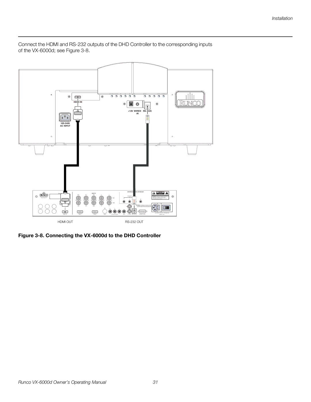 Runco VX-6000D manual Connecting the VX-6000d to the DHD Controller 