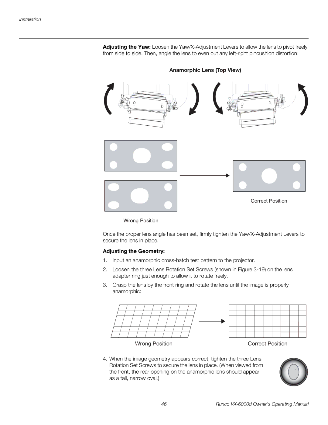 Runco VX-6000D manual Anamorphic Lens Top View, Adjusting the Geometry 