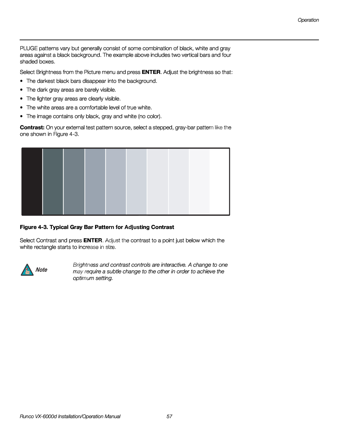 Runco VX-6000D operation manual 3. Typical Gray Bar Pattern for Adjusting Contrast 