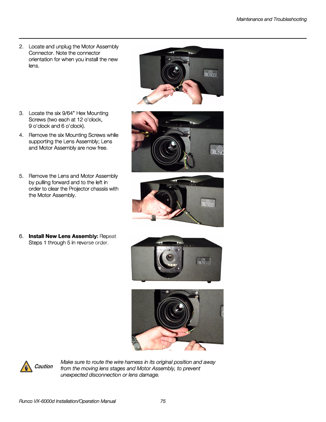 Runco VX-6000D operation manual unexpected disconnection or lens damage 
