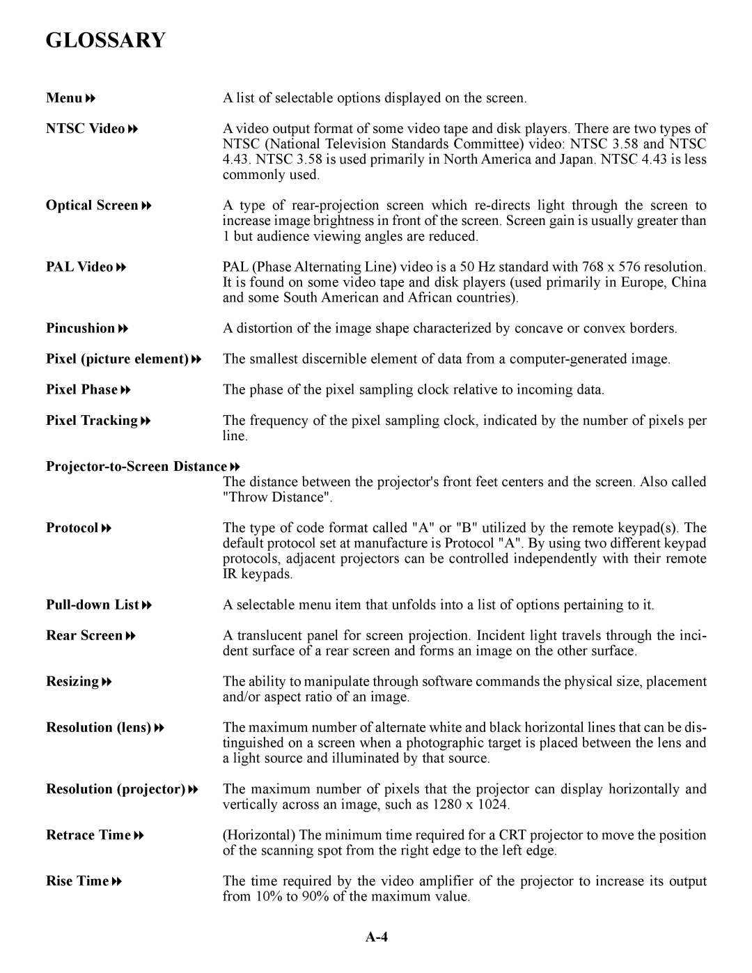 Runco VX-4C Menu, Ntsc Video, Optical Screen, PAL Video, Pincushion, Pixel picture element, Pixel Phase, Pixel Tracking 