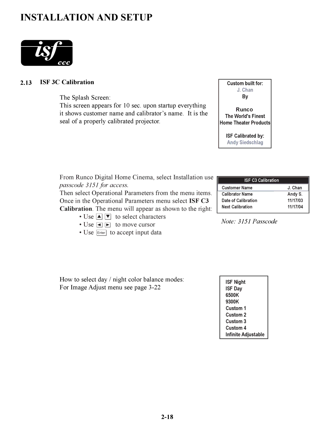 Runco VX-4C, VX-6C manual ISF 3C Calibration, Andy Siedschlag 