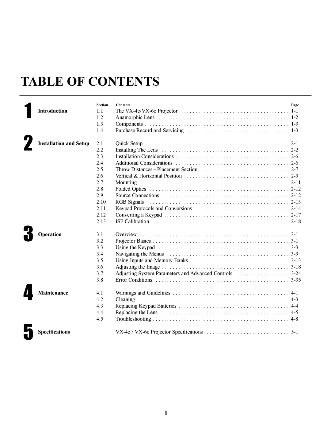 Runco VX-4C, VX-6C manual Table of Contents 