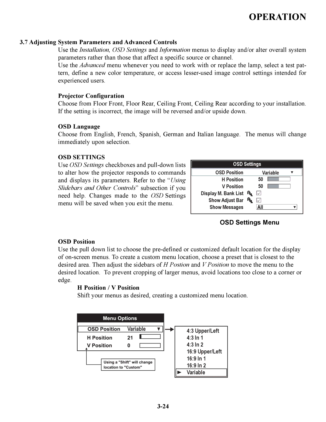 Runco VX-6C, VX-4C manual OSD Settings Menu 