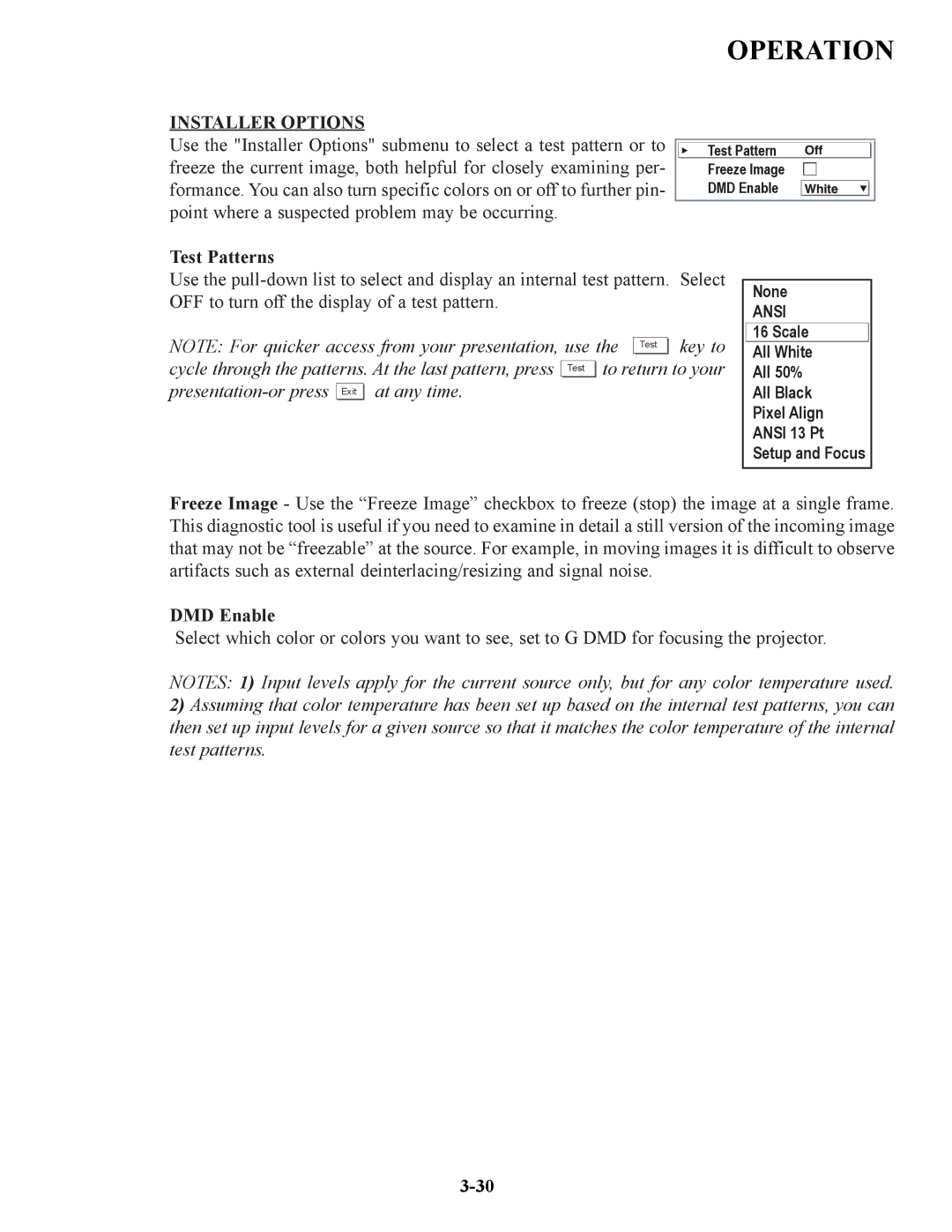 Runco VX-6C, VX-4C manual Test Patterns, DMD Enable 