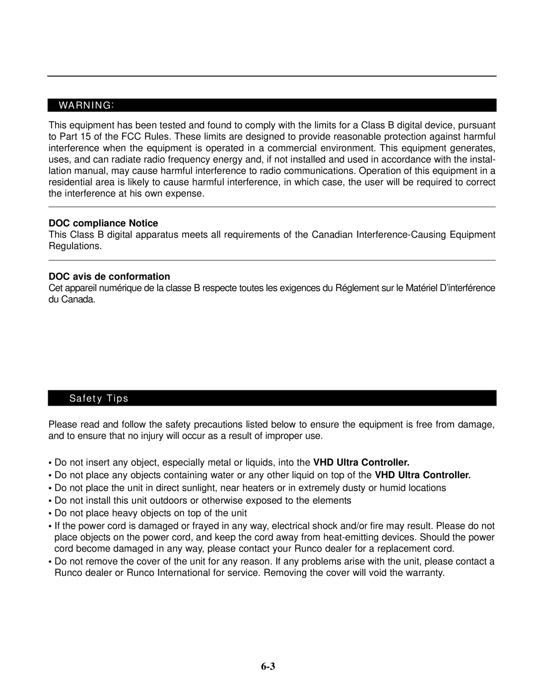 Runco VX-6C, VX-4C manual Safety Tips 