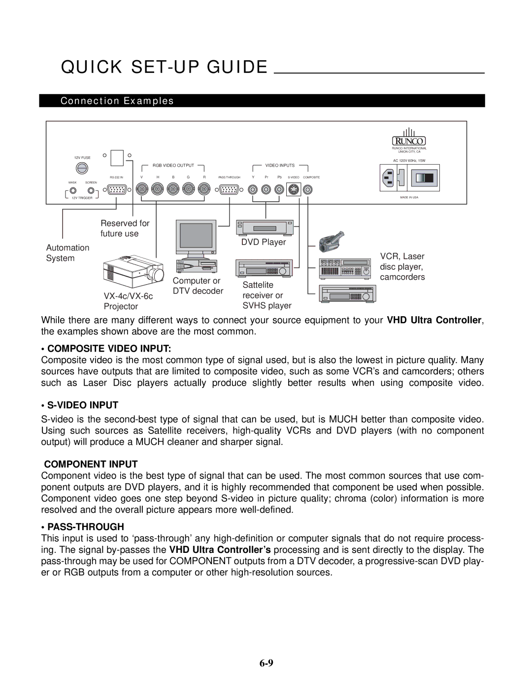 Runco VX-6C, VX-4C manual Quick SET-UP Guide 