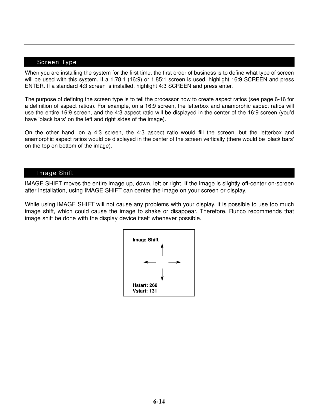 Runco VX-4C, VX-6C manual Screen Type 