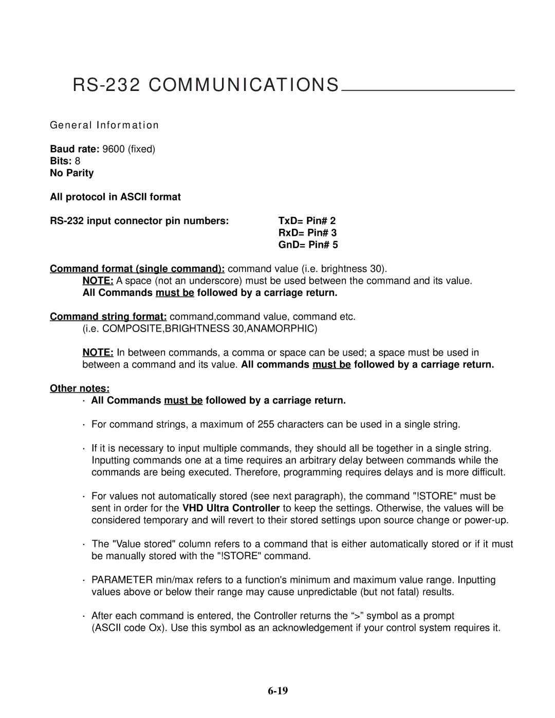 Runco VX-6C, VX-4C manual RS-232 Communications 