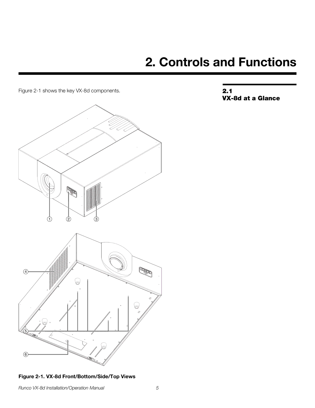 Runco VX-8D operation manual Controls and Functions, VX-8d at a Glance 