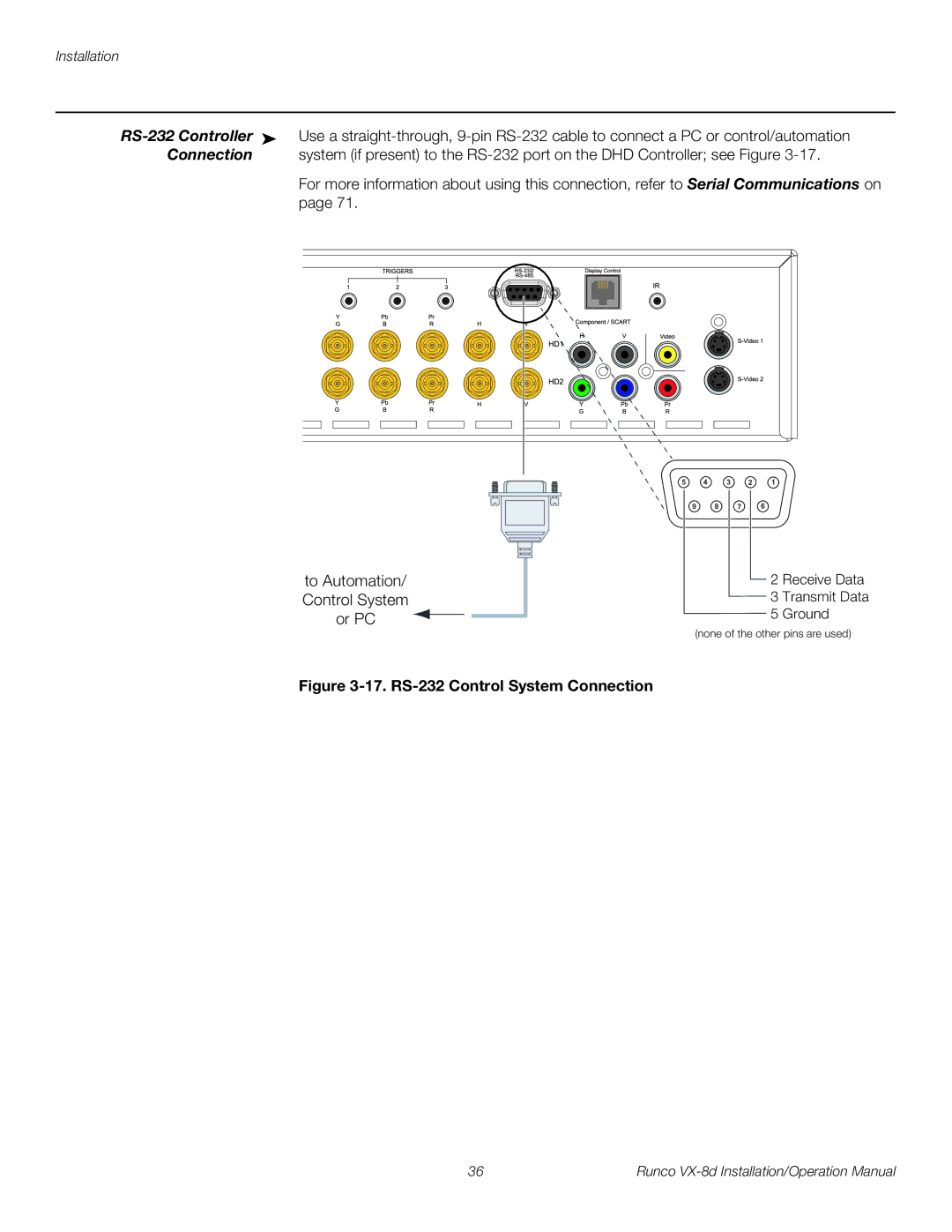 Runco VX-8D operation manual RS-232 Controller, Connection 