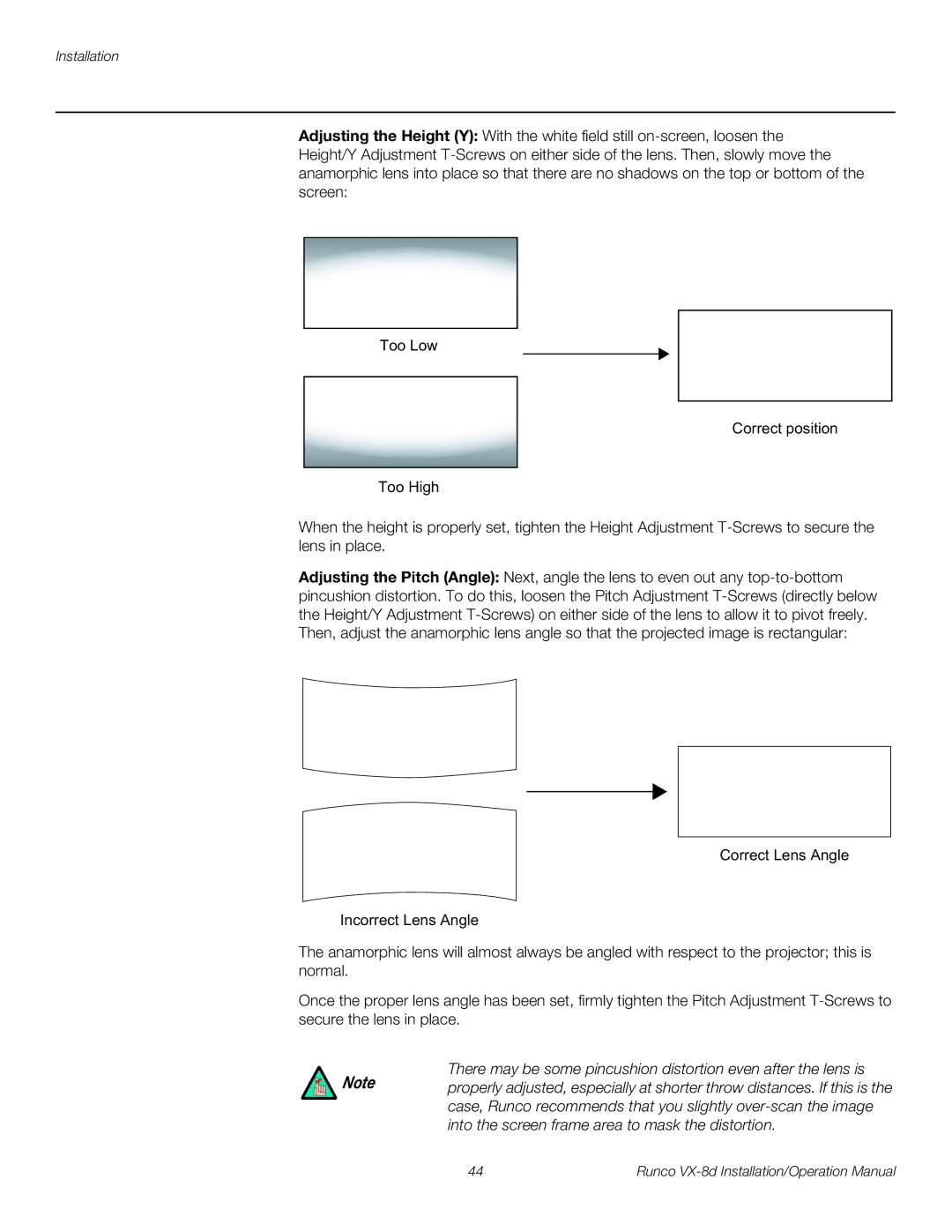 Runco VX-8D operation manual Installation 