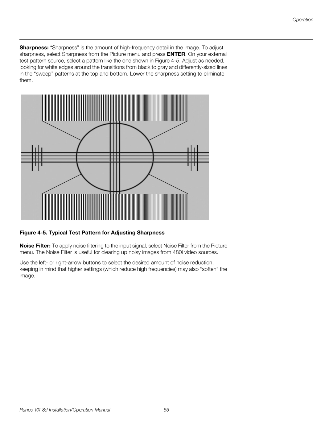 Runco VX-8D operation manual Typical Test Pattern for Adjusting Sharpness 