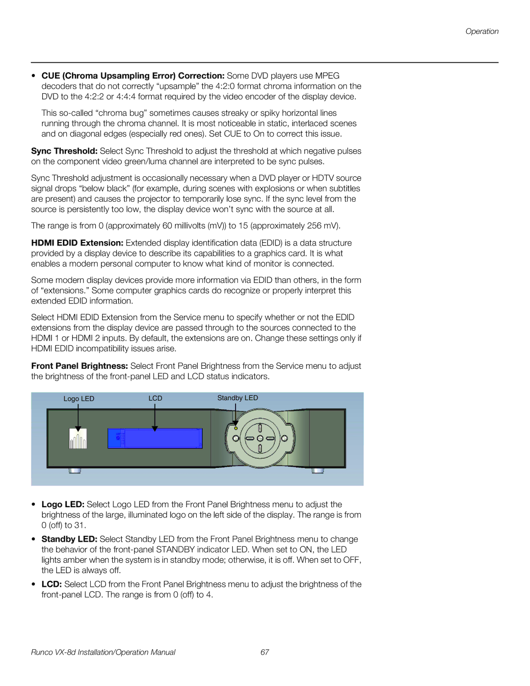 Runco VX-8D operation manual Lcd 