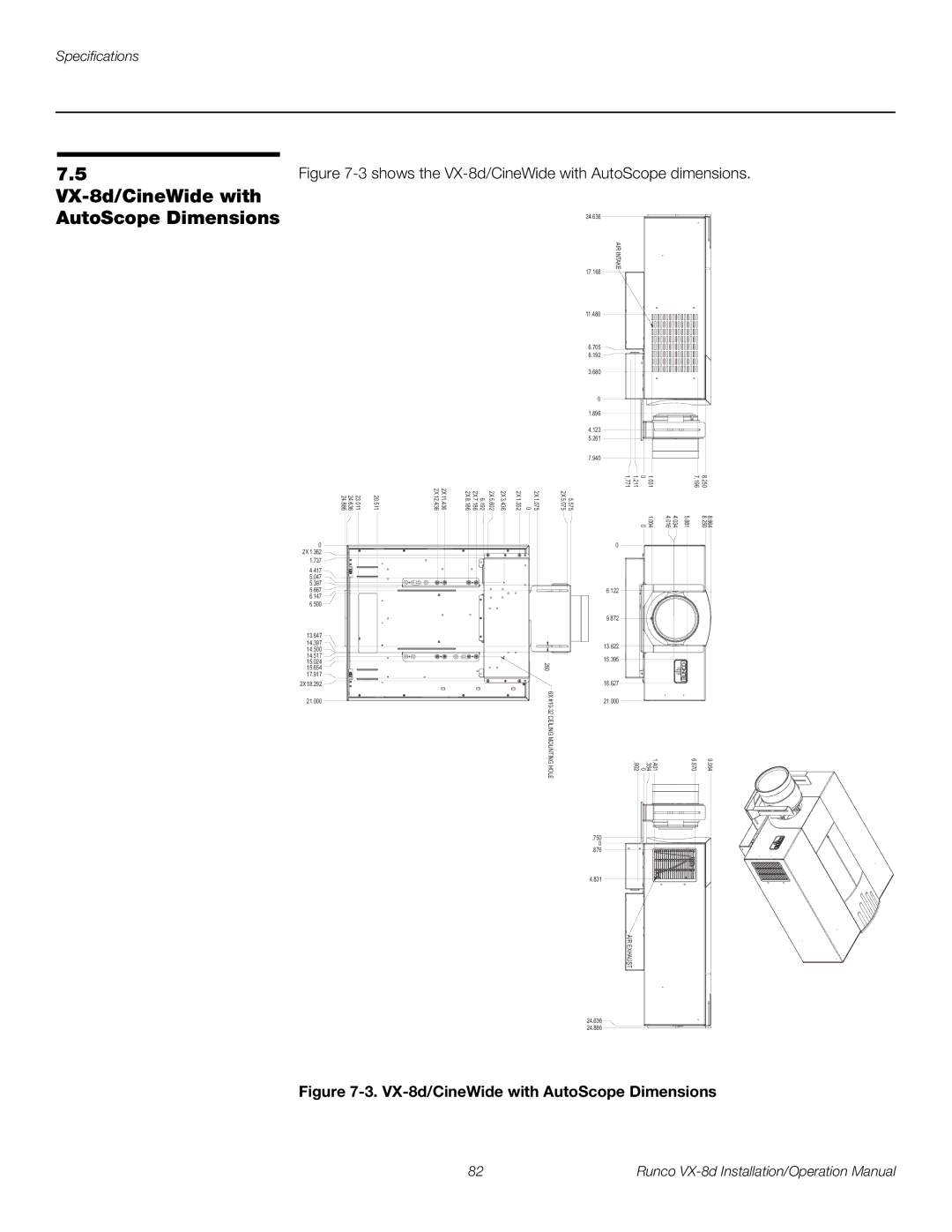 Runco VX-8D operation manual VX-8d/CineWide with AutoScope Dimensions 