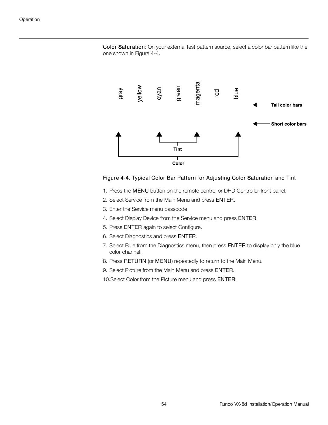 Runco VX-8D operation manual Gray Yellow Cyan Green Magenta Red Blue 