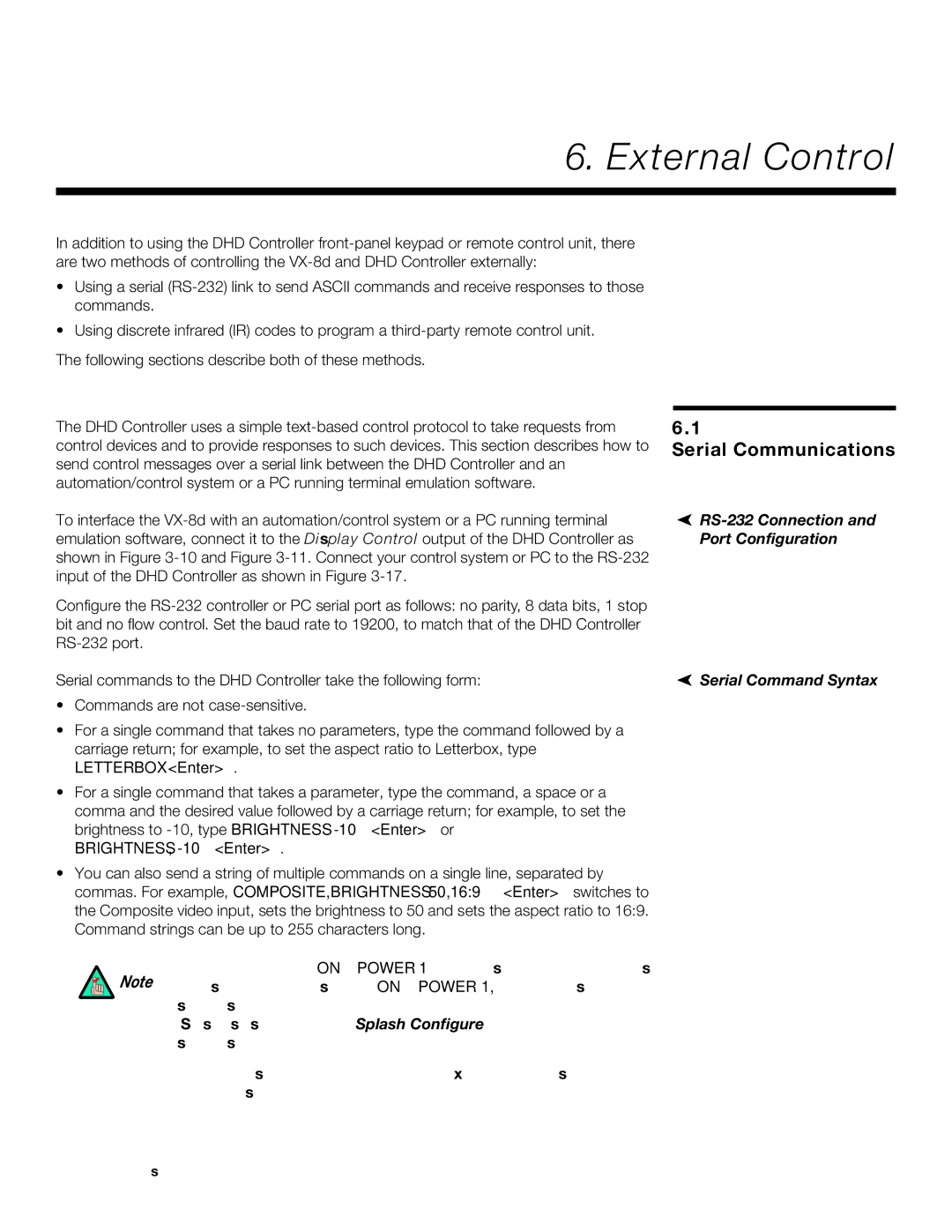 Runco VX-8D External Control, Serial Communications, RS-232 Connection, Port Configuration, Serial Command Syntax 