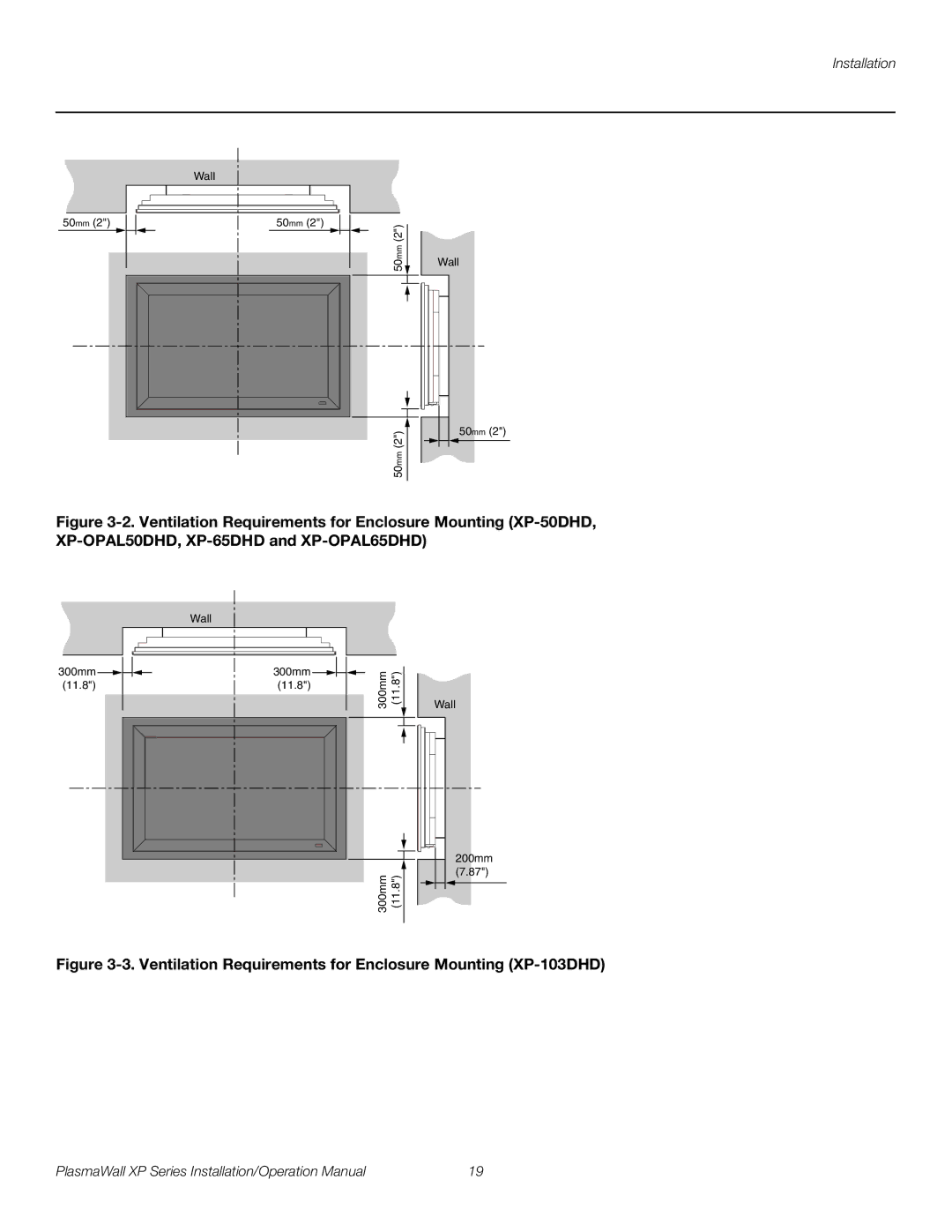 Runco XP-OPAL50DHD, XP-50DHD, XP-OPAL65DHD operation manual Ventilation Requirements for Enclosure Mounting XP-103DHD 