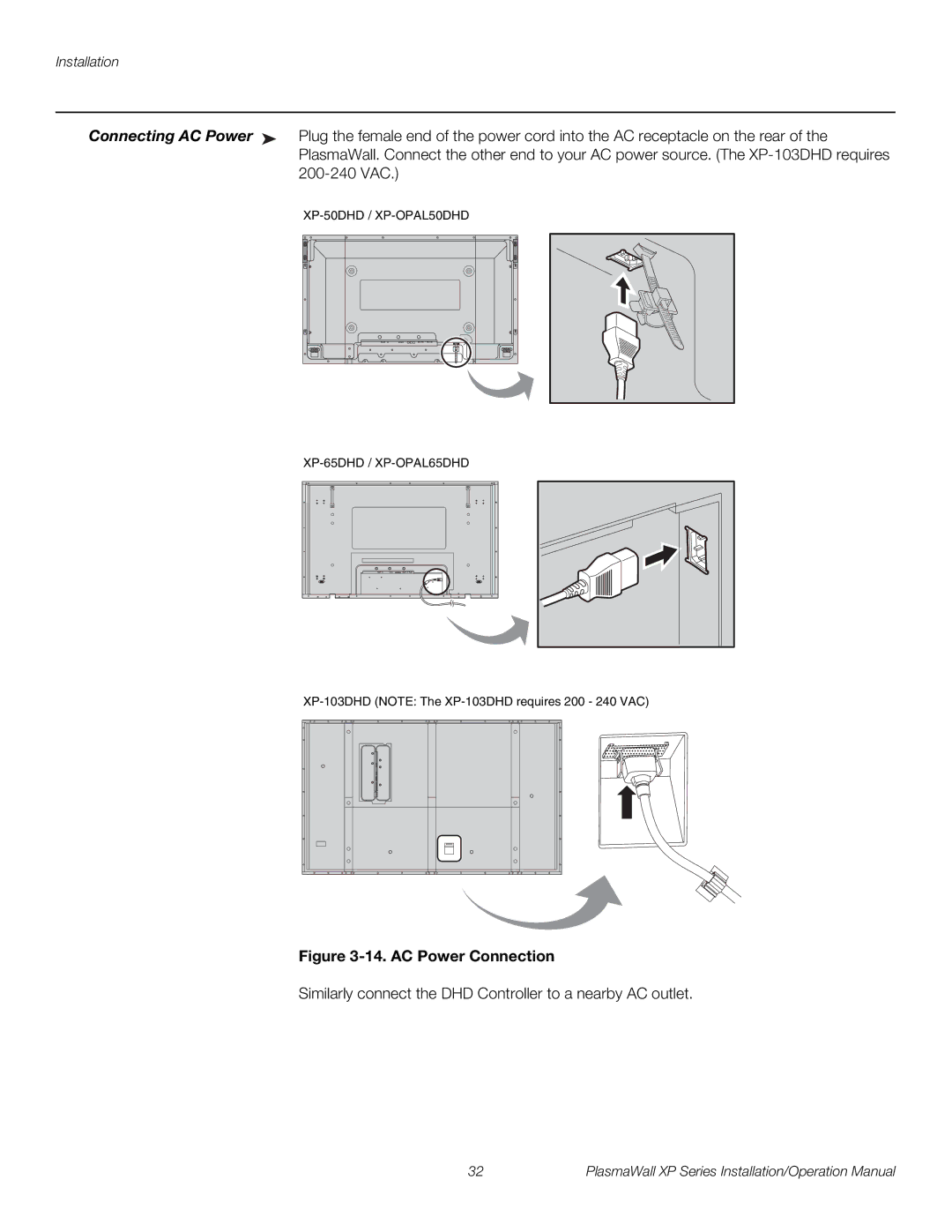 Runco XP-50DHD, XP-103DHD, XP-OPAL65DHD, XP-OPAL50DHD operation manual AC Power Connection 