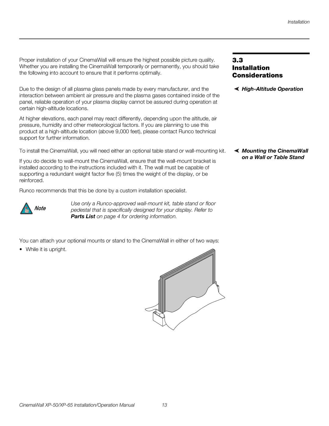 Runco XP-50, XP-65 operation manual Installation Considerations 