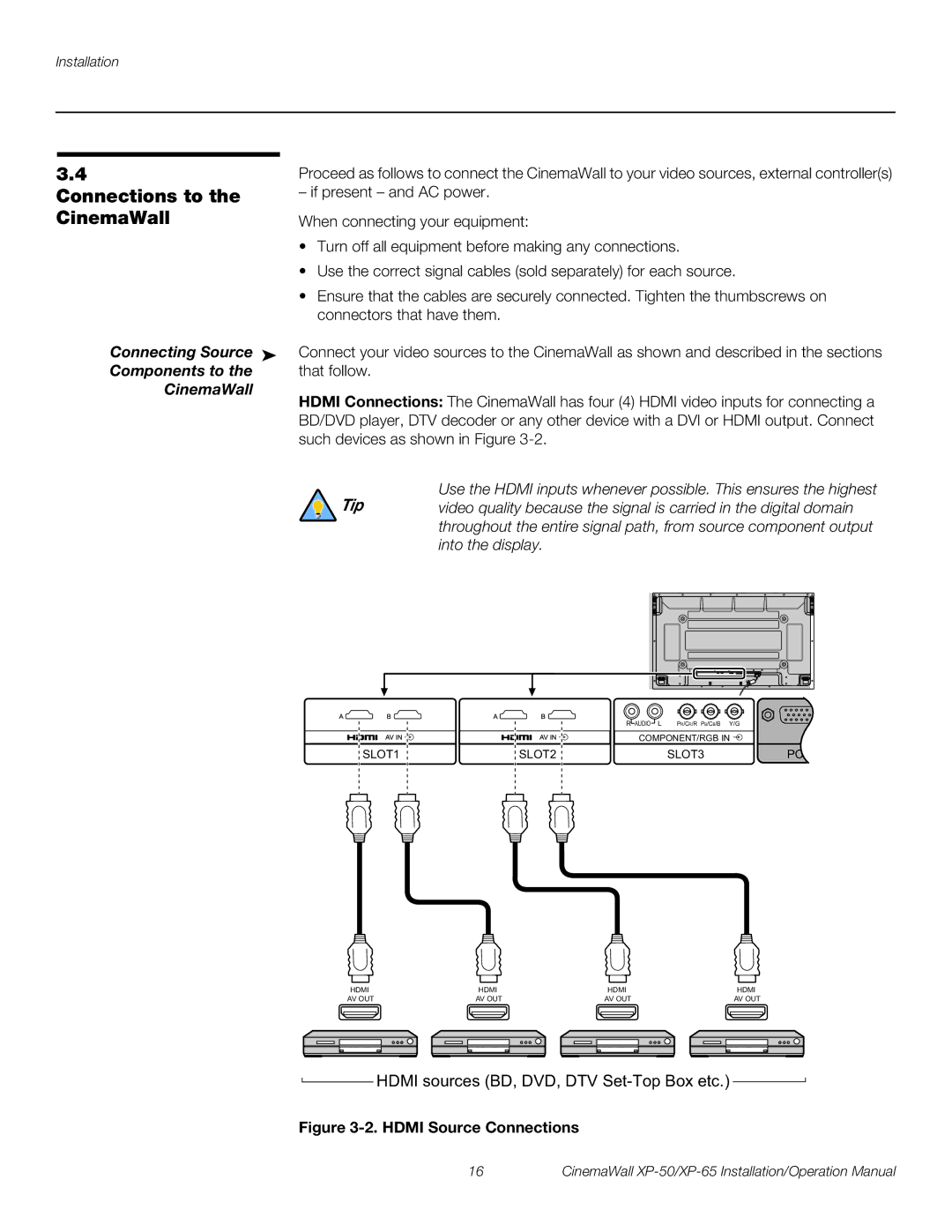 Runco XP-65, XP-50 operation manual Connections to, CinemaWall, Connecting Source, Components to 