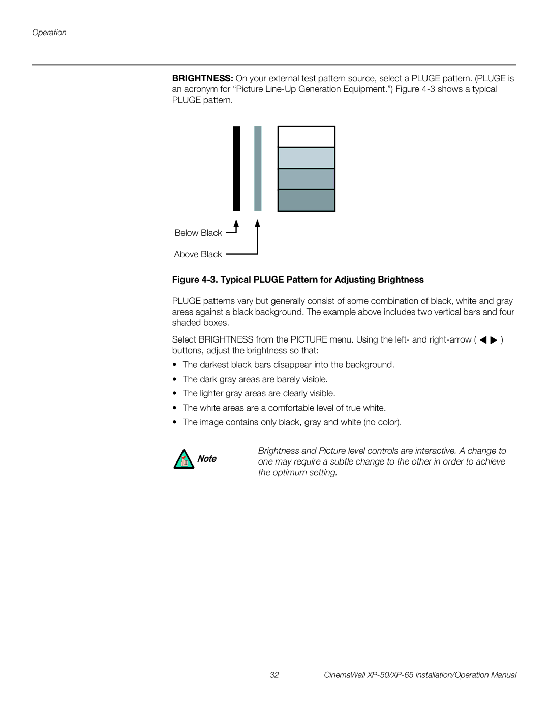 Runco XP-65, XP-50 operation manual Typical Pluge Pattern for Adjusting Brightness 