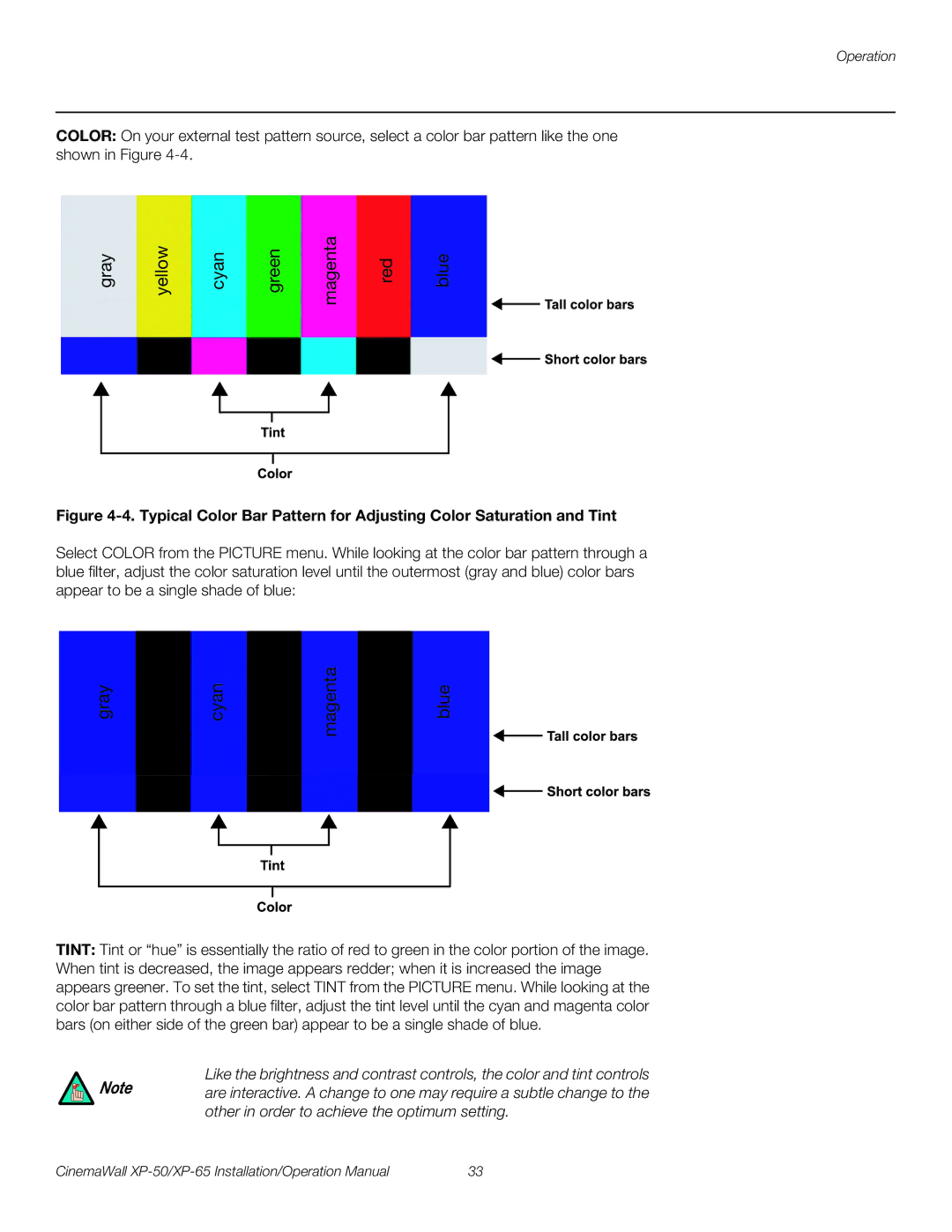 Runco XP-50, XP-65 operation manual Gray Yellow Cyan Green Magenta Red Blue 