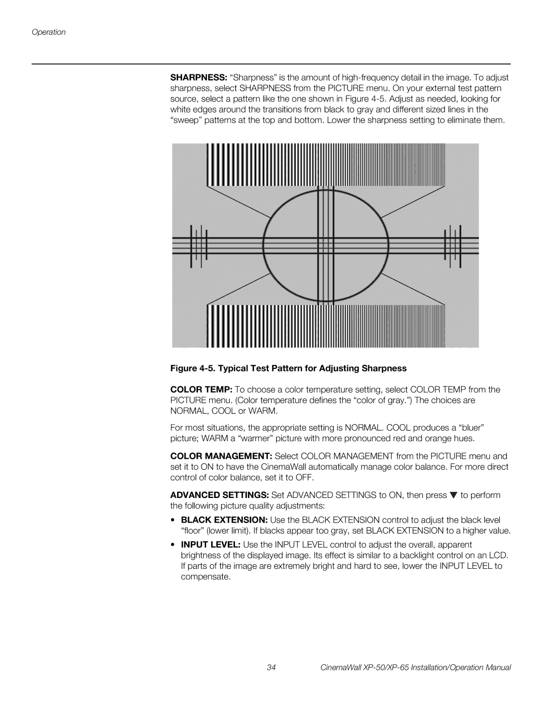 Runco XP-65, XP-50 operation manual Typical Test Pattern for Adjusting Sharpness 